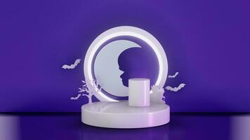 halloween achtergrond ontwerp met podium voor Product reclame , banier , mockup , presentatie Aan een Purper achtergrond . 3d renderen foto