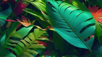 ai generatief, tropisch bladeren achtergrond met divers illustratie foto