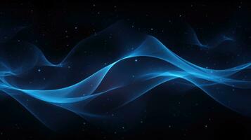 lichtgevend blauw golvend deeltjes Aan donker achtergrond. generatief ai foto