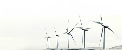 een reeks van wind turbines is afgebeeld Aan een wit achtergrond foto