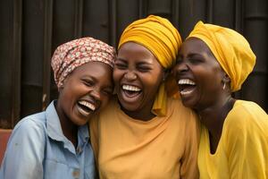 gelukkig Afrikaanse Dames in traditioneel kleren. generatief ai foto