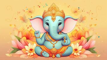 schattig tekenfilm heer ganesha. versierd met charmant ornamenten en uitstralend goddelijk schattigheid foto