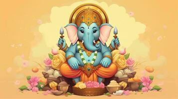 schattig tekenfilm heer ganesha. versierd met charmant ornamenten en uitstralend goddelijk schattigheid foto