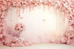 mooi roze bloem arrangement kamer decor lief roze bloemrijk kamer ai generatief foto