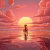 visie een zonsondergang met mensen wielersport achtergrond foto