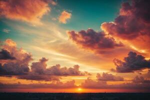 achtergrond van kleurrijk lucht concept, dramatisch zonsondergang met schemering kleur lucht en wolken. ai gegenereerd foto