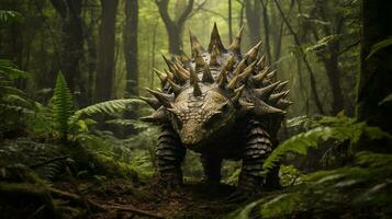 foto van stegosaurus rex in de oerwoud. generatief ai