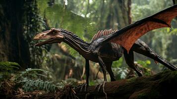 foto van pterodactyl rex in de oerwoud. generatief ai