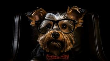foto van een yorkshire terriër hond gebruik makend van bril geïsoleerd Aan wit achtergrond. generatief ai