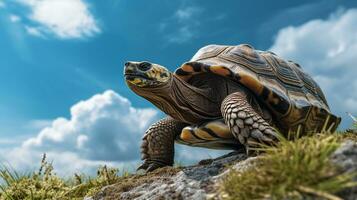 foto van een schildpad onder blauw lucht. generatief ai