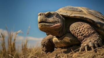 foto van een snappen schildpad onder blauw lucht. generatief ai