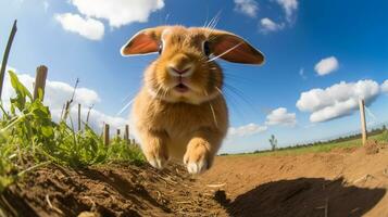 foto van een konijn in de landbouwgrond. generatief ai