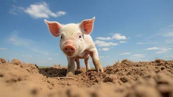 foto van een varken in de landbouwgrond. generatief ai