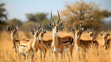 foto van een kudde van gazelle resting in een Open Oppervlakte Aan de savanne. generatief ai