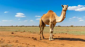 foto van een kameel in de landbouwgrond. generatief ai