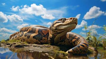 foto van een anaconda onder blauw lucht. generatief ai