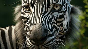 detailopname foto van een zebra op zoek ieder richting Aan oerwoud. generatief ai