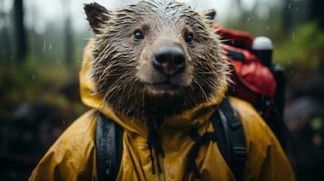 detailopname foto van een wombat op zoek ieder richting Aan oerwoud. generatief ai