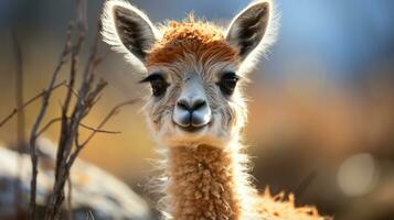 detailopname foto van een vicuna op zoek ieder richting. generatief ai