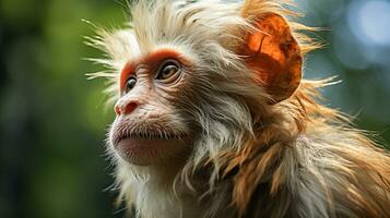 detailopname foto van een uakari aap op zoek ieder richting. generatief ai