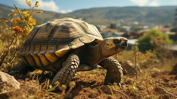 detailopname foto van een schildpad op zoek in hun leefgebied. generatief ai