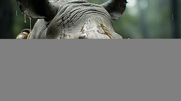 detailopname foto van een neushoorn op zoek ieder richting Aan oerwoud. generatief ai
