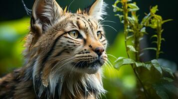 detailopname foto van een lynx op zoek ieder richting Aan oerwoud. generatief ai