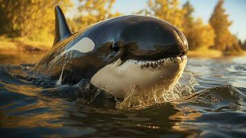 detailopname foto van een moordenaar walvis op zoek ieder richting. generatief ai