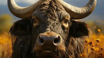 detailopname foto van een buffel op zoek ieder richting. generatief ai