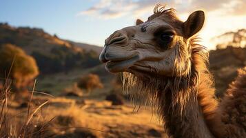 detailopname foto van een kameel op zoek ieder richting. generatief ai