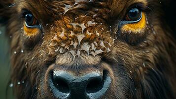 detailopname foto van een bizon op zoek ieder richting. generatief ai
