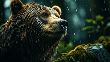 detailopname foto van een beer op zoek ieder richting Aan oerwoud. generatief ai
