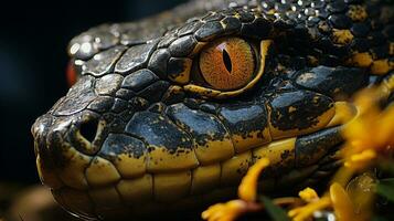 detailopname foto van een anaconda op zoek in hun leefgebied. generatief ai