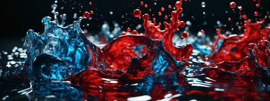 acryl blauw en rood kleuren in water. inkt vlek. abstract zwart achtergrond.. ai gegenereerd foto