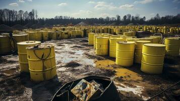 stortplaats plaats met gevaarlijk verspilling containers. generatief ai foto