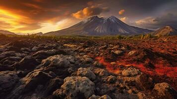 generatief ai, vurig uitbarstingen vastleggen de opvallend schoonheid van vulkanisch landschappen foto