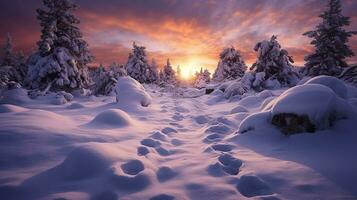 generatief ai, winter gelukzaligheid een sereen met sneeuw bedekt landschap, ai generatief foto