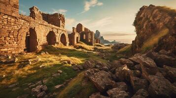 generatief ai, oude ruïnes combineren landschappen met historisch element foto