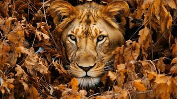 meesterschap van verhulling de leeuw camouflage, ai generatief foto
