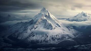 generatief ai, majestueus majesteit een boeiend visie van besneeuwd pieken foto