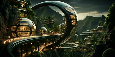 futuristische groen stad architectuur foto