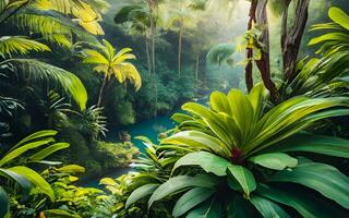 reis in de hart van de betoverd tropisch regenwoud, onthulling van de natuur verborgen schatten in een groen wonderland. ai gegenereerd foto