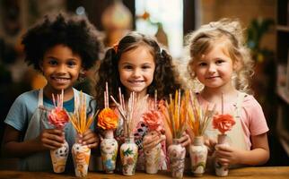 kinderen schilderij in kunst klasse foto