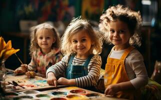 kinderen schilderij in kunst klasse foto