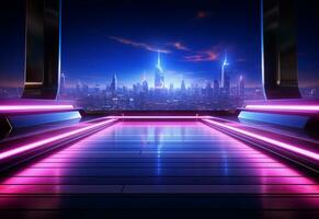 neon verlichte futuristische backdrop realistisch afbeelding, ultra hd, hoog ontwerp heel gedetailleerd foto