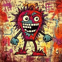 abstract grunge stedelijk patroon met monster tekening foto