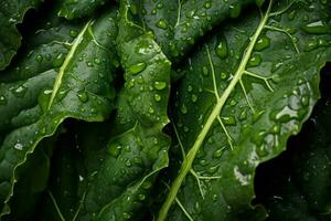 boerenkool blad macro met waterdruppels foto
