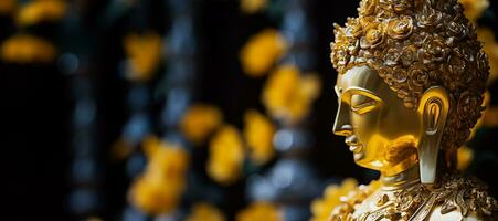 detail naar gezicht van gouden metaal tathagata Boeddha standbeeld foto