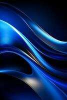 donker blauw abstract achtergrond met gloeiend kromme lijnen modern glimmend blauw lijnen patroon illustreren futuristische technologie concept foto