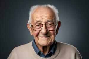 ouderen Mens glimlach gelukkig Aan bokeh stijl achtergrond foto